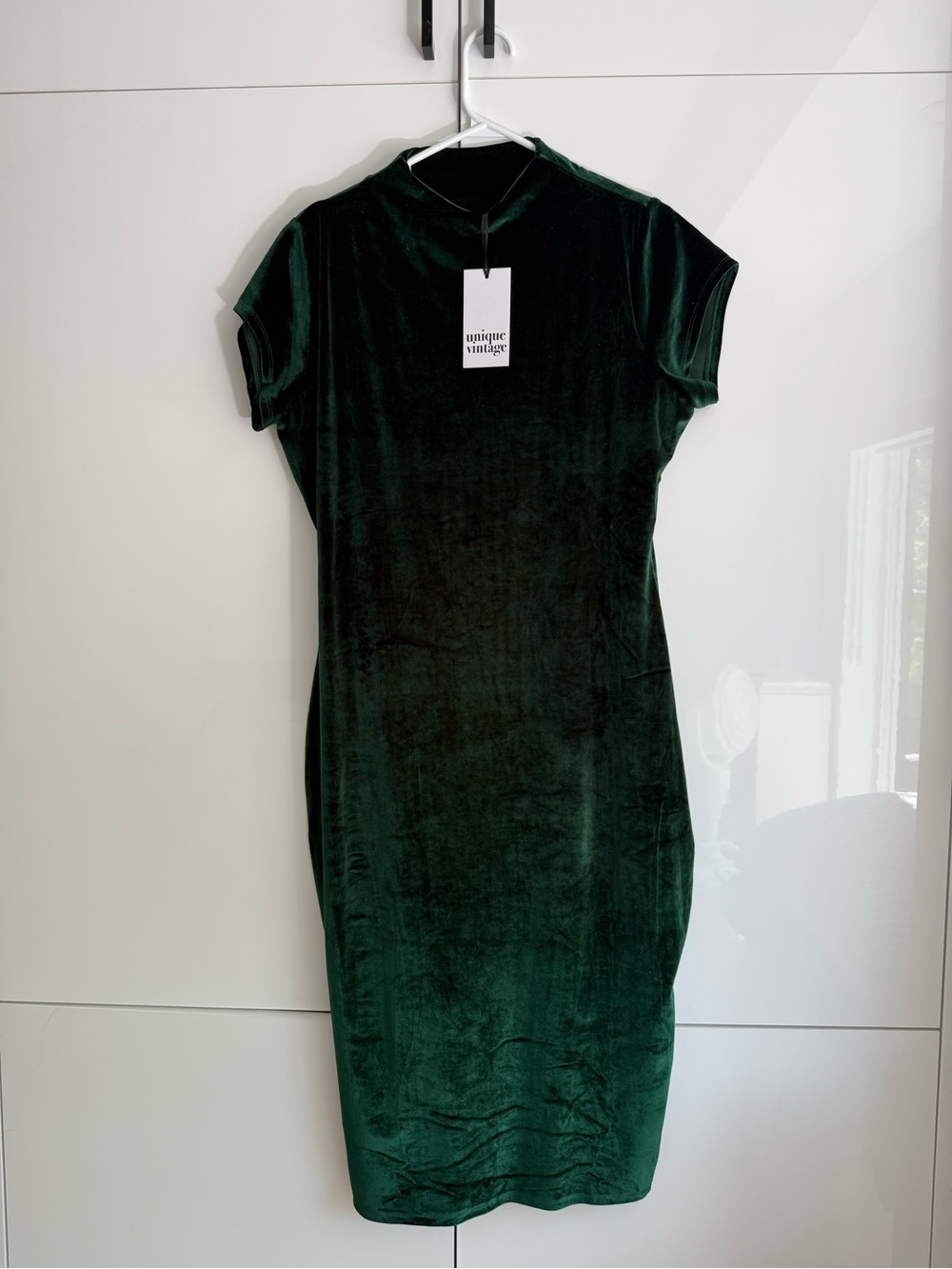 Unique Vintage Dark Green Velvet Midi Dress